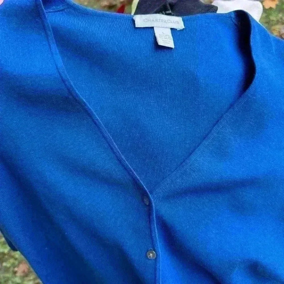 Charter Club Women's Cardigan Sweater Size L Blue Full Button Closure Silk Blend - Picture 3 of 7